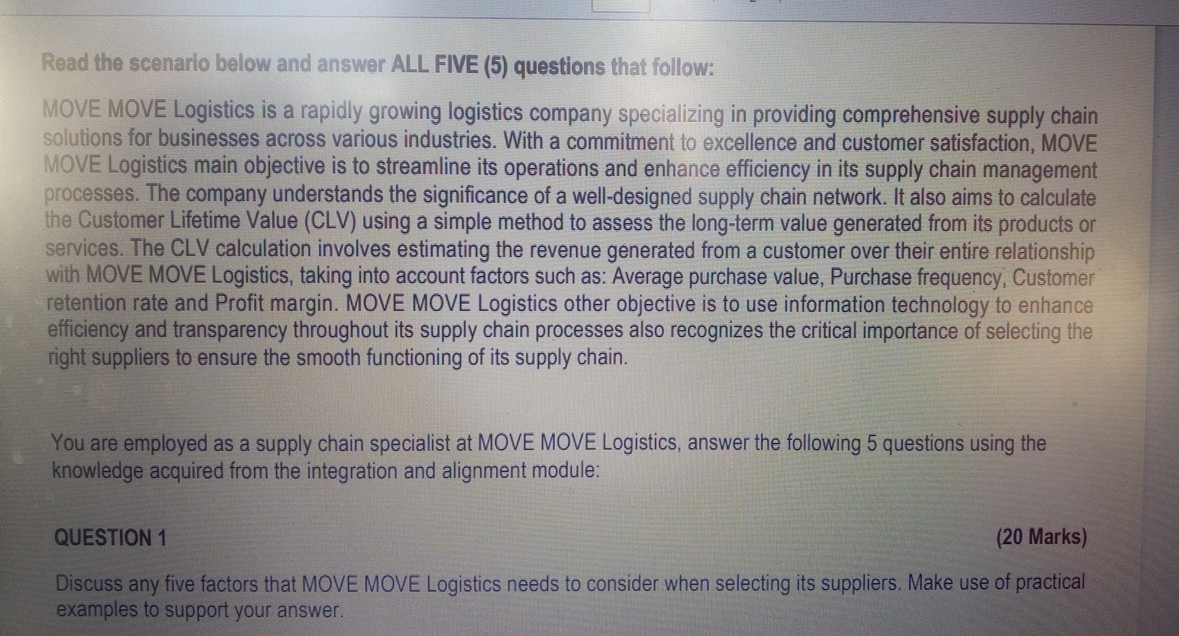  Read the scenario below and answer ALL FIVE (5) questions that