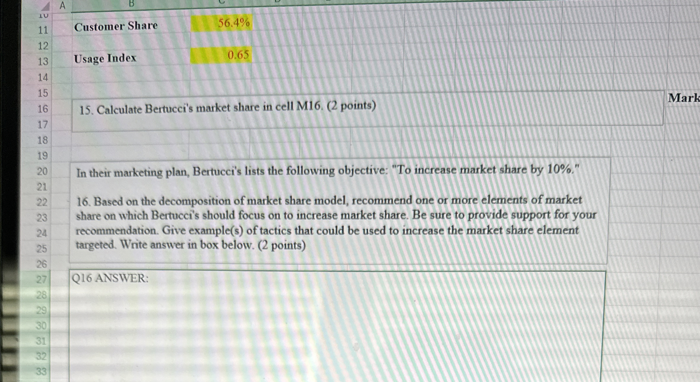  A B q, Customer Share 56.4% Usage Index 0.65 Calculate Bertucci's