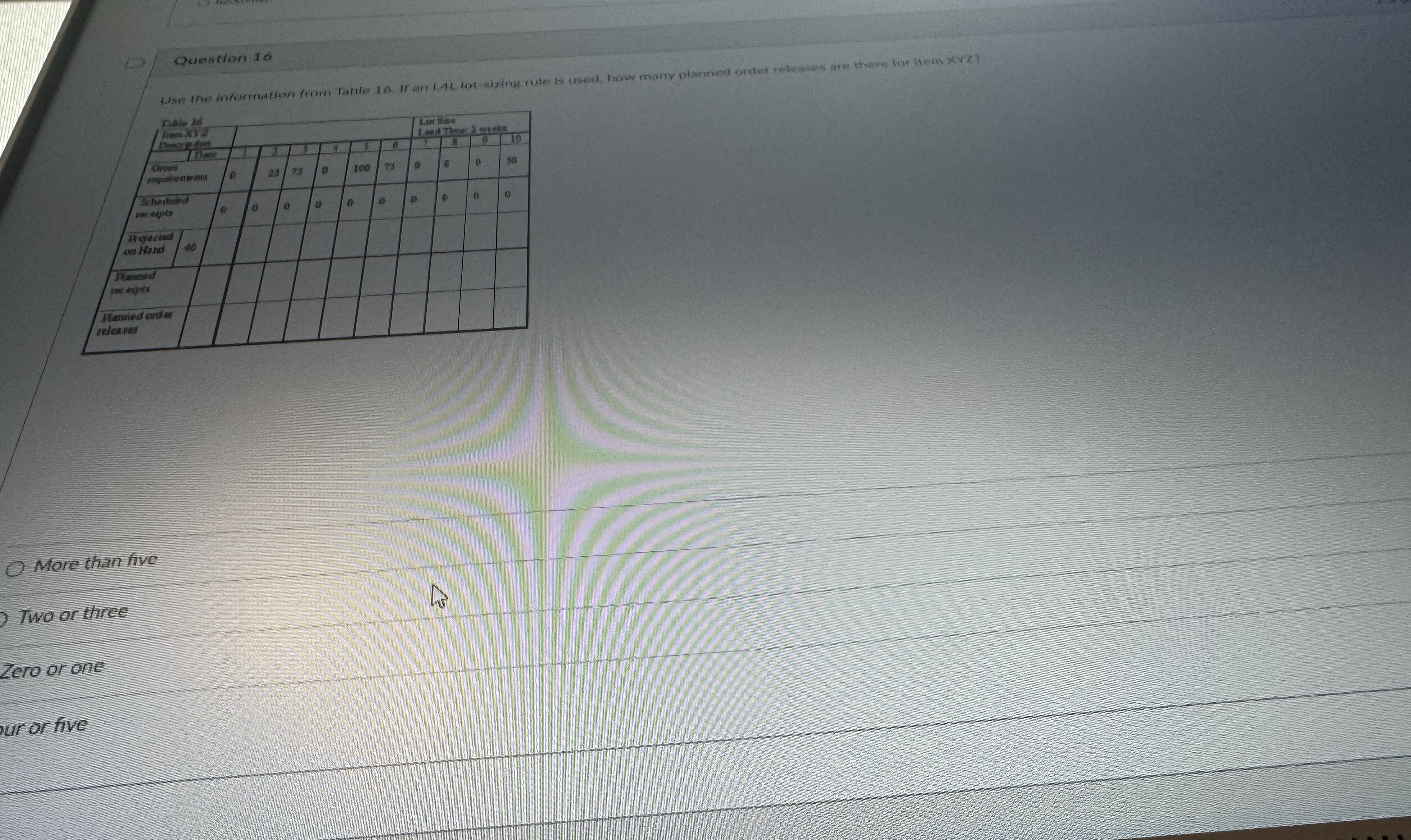  Quostinn 10 More than five Two or tllree Zero or ane