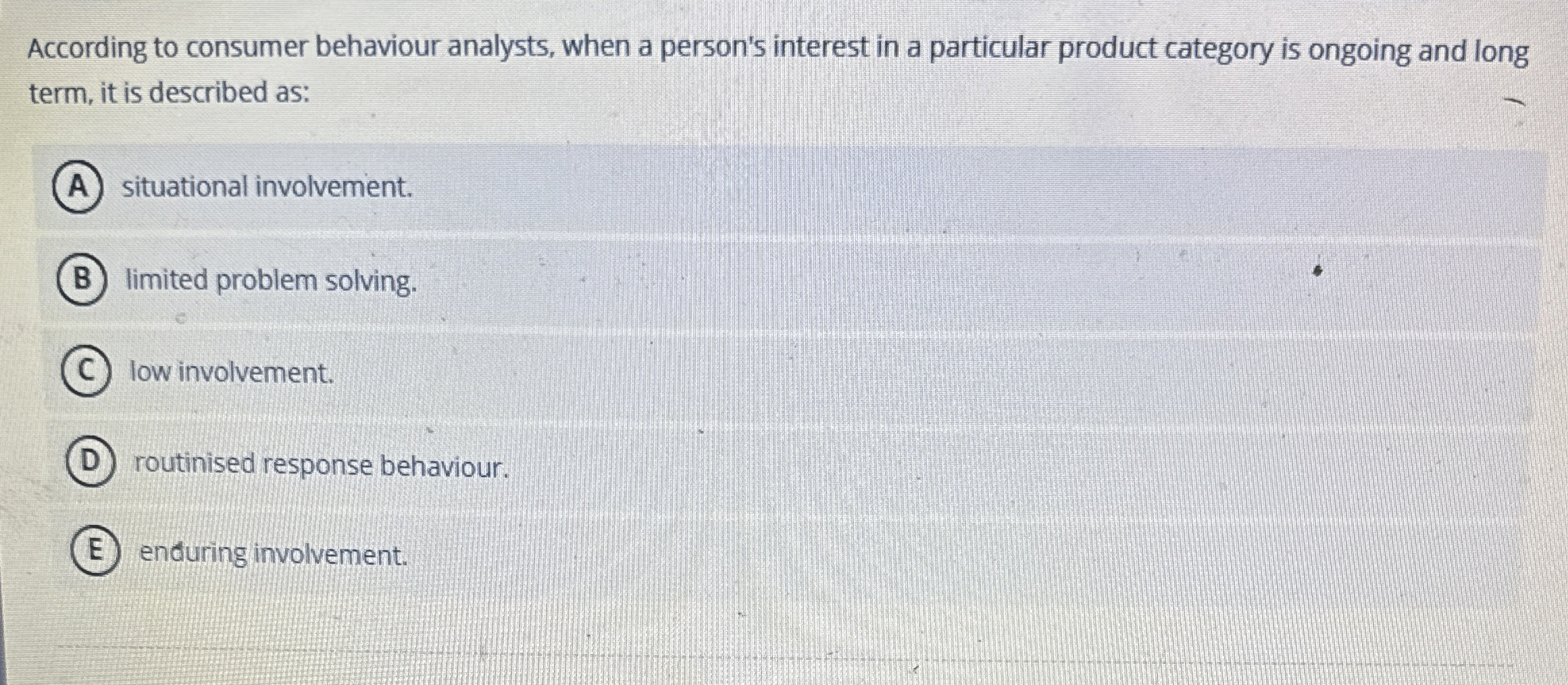  According to consumer behaviour analysts, when a person's interest in a