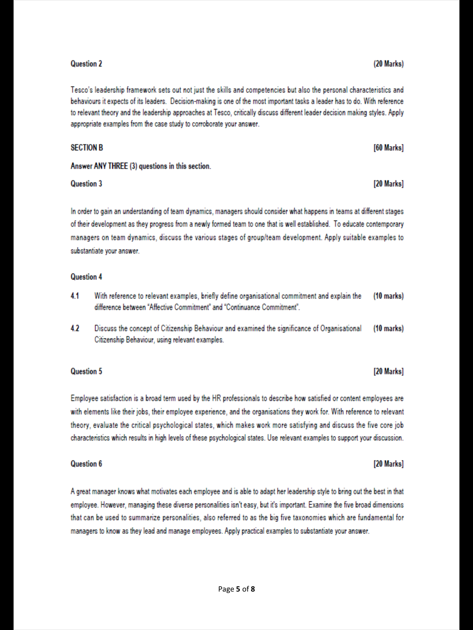  Question 2 (20 Marks) Tesco's leadership framework sets out not just