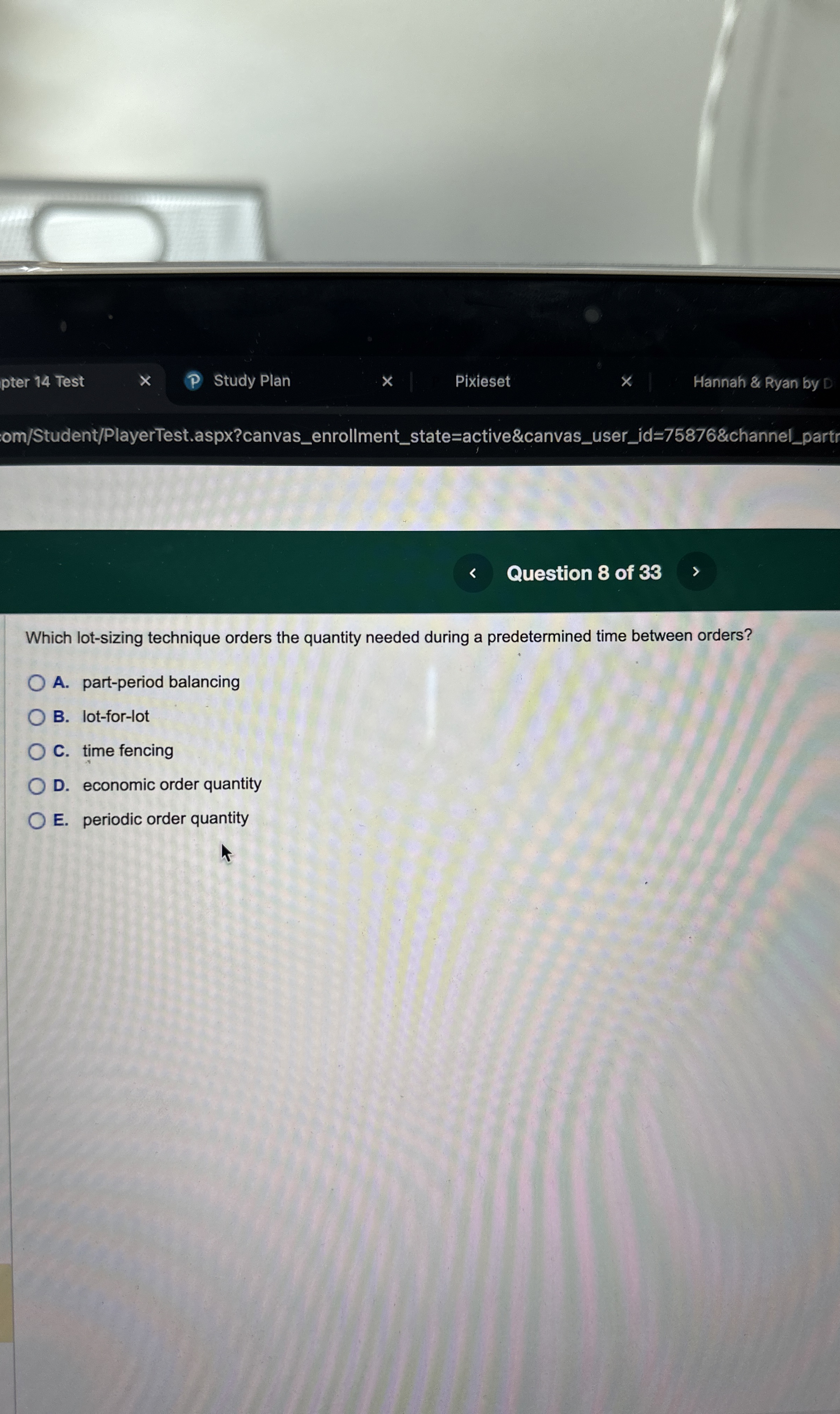  pter 14 Test Study Plan Pixieset Hannah & Ryan by om/Student/PlayerTest.aspx?canvas_enrollment_state=active&canvas_user_id=75876&channel_partr