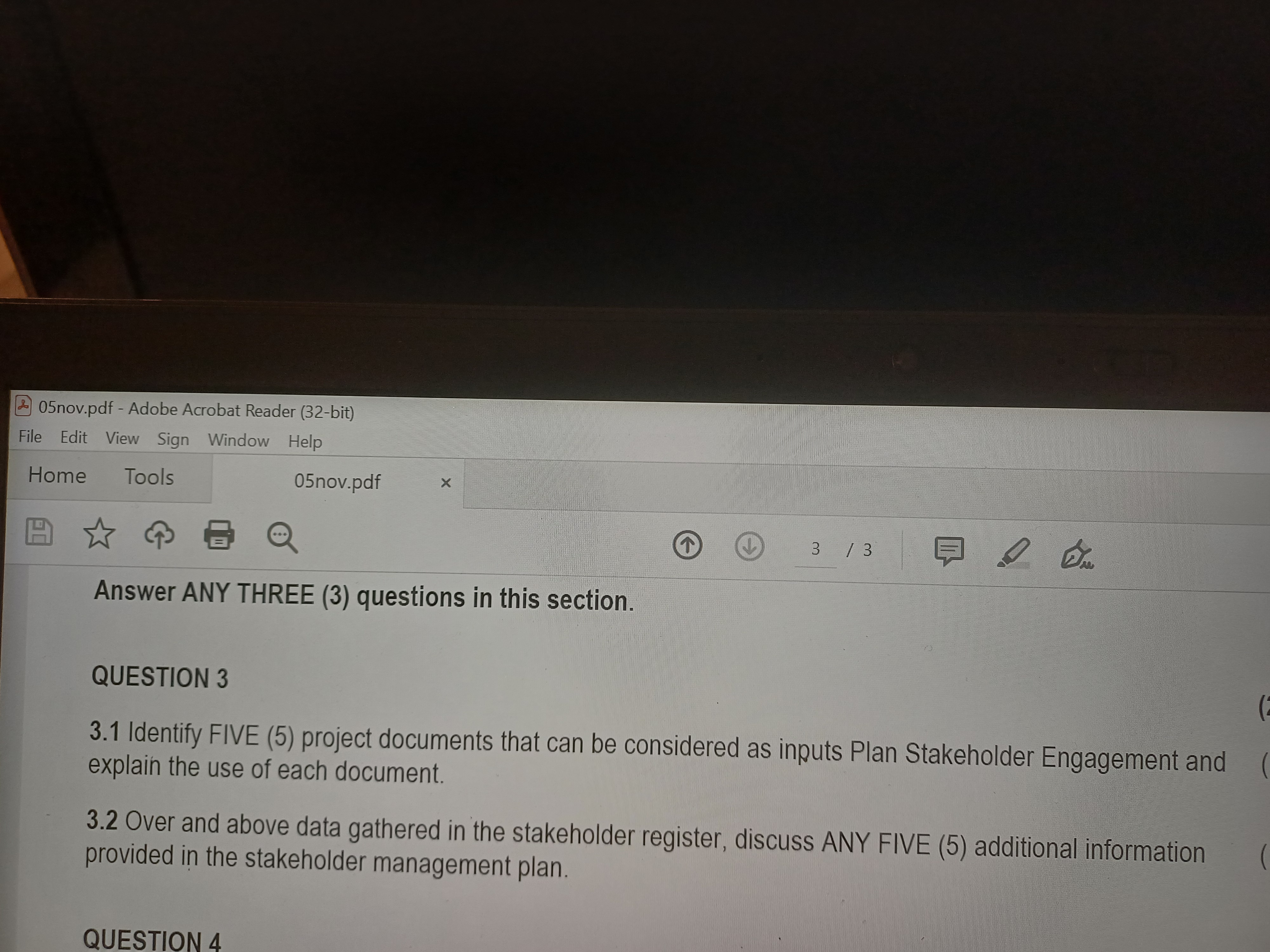  Answer ANY THREE (3) questions in this section. QUESTION 3 3.1