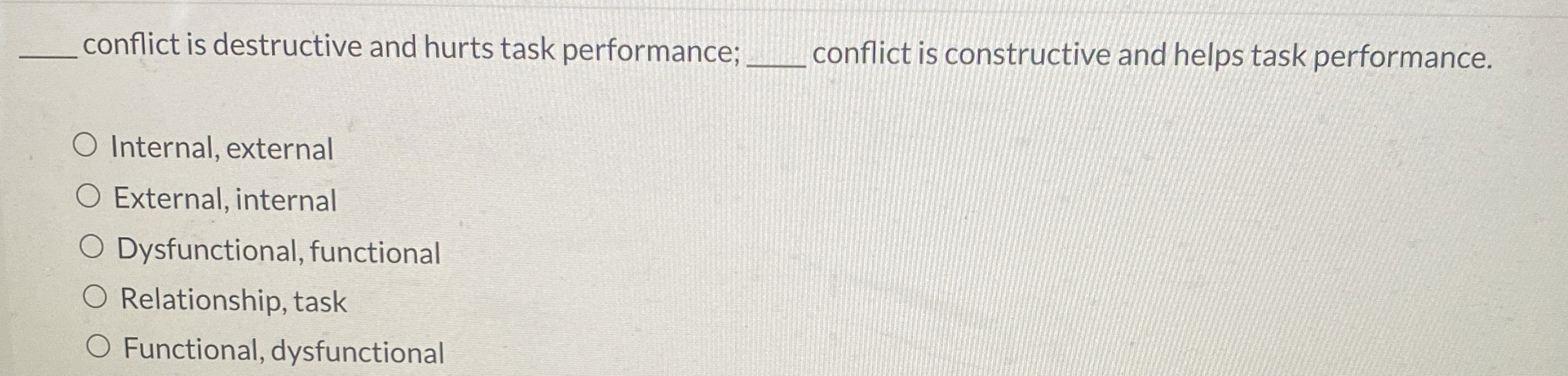  conflict is destructive and hurts task performance; conflict is constructive and