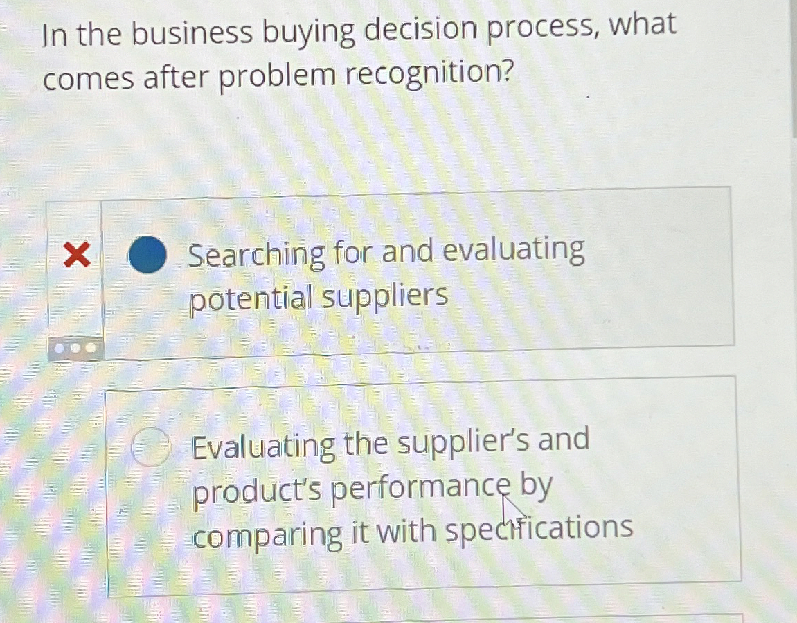  In the business buying decision process, what comes after problem recognition?