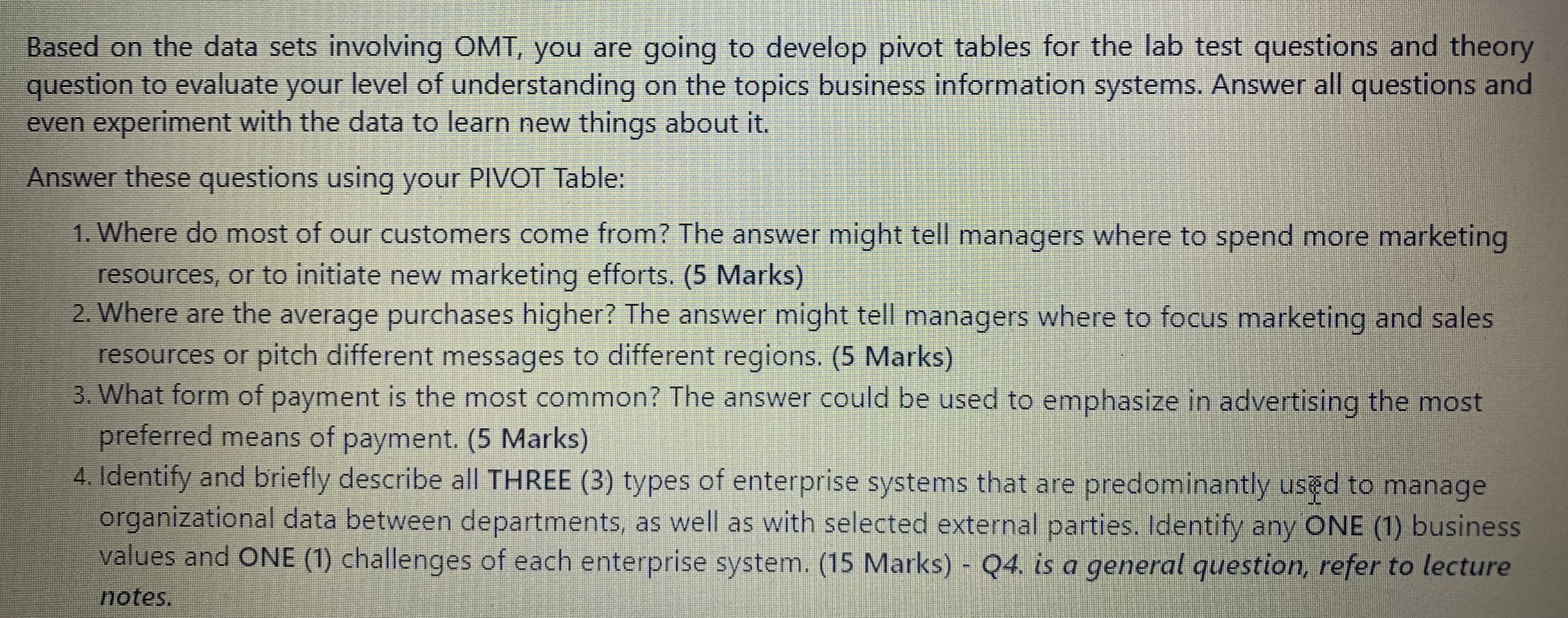  Based on the data sets involving OMT, you are going to