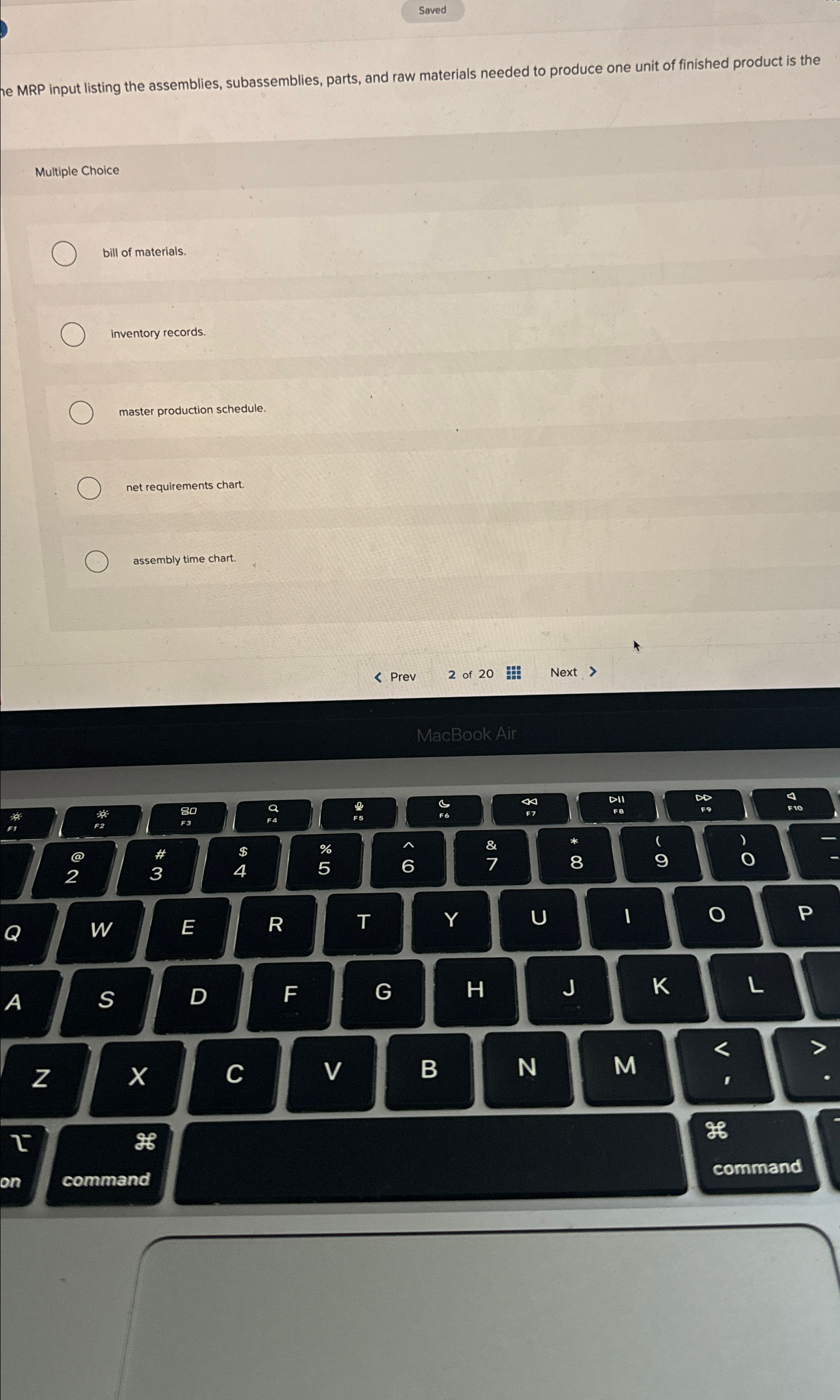  MRP input listing the assemblies, subassemblies, parts, and raw materials needed