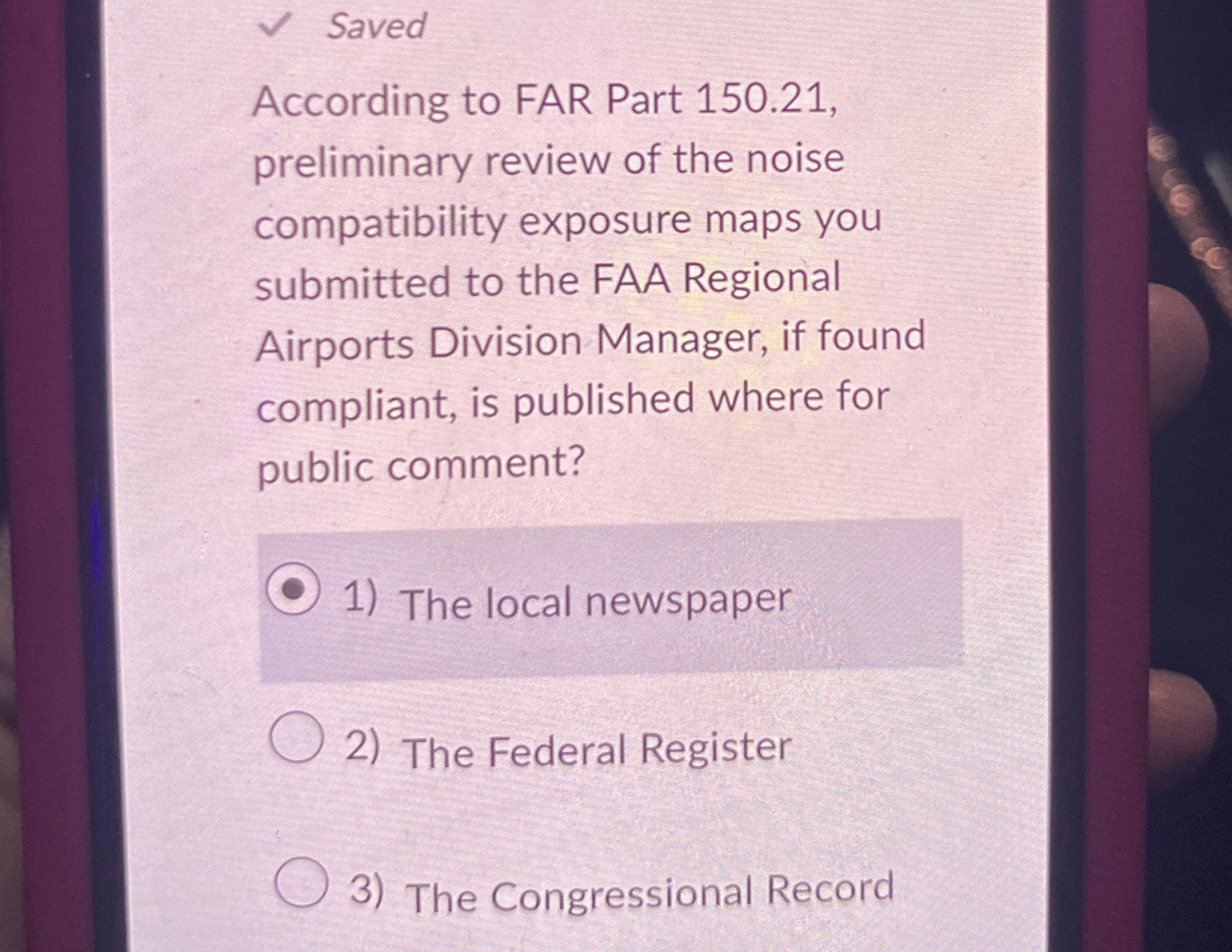  Saved According to FAR Part 150.21, preliminary review of the noise