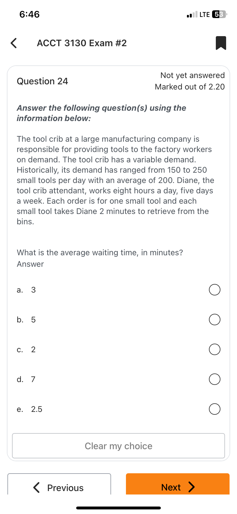  6:46 LTE 5 ACCT 3130 Exam #2 Question 24 Not yet