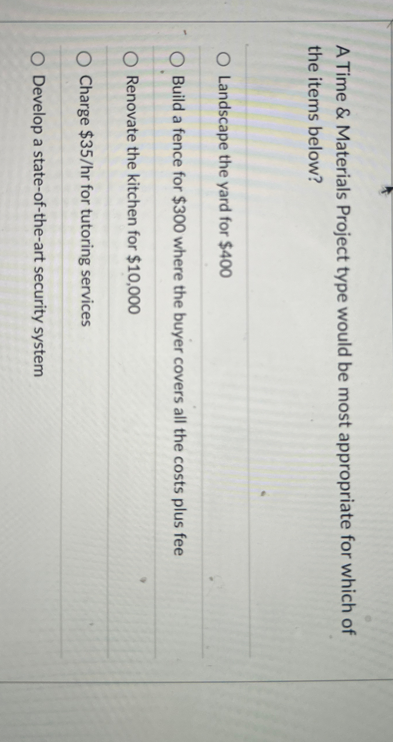  A Time & Materials Project type would be most appropriate for