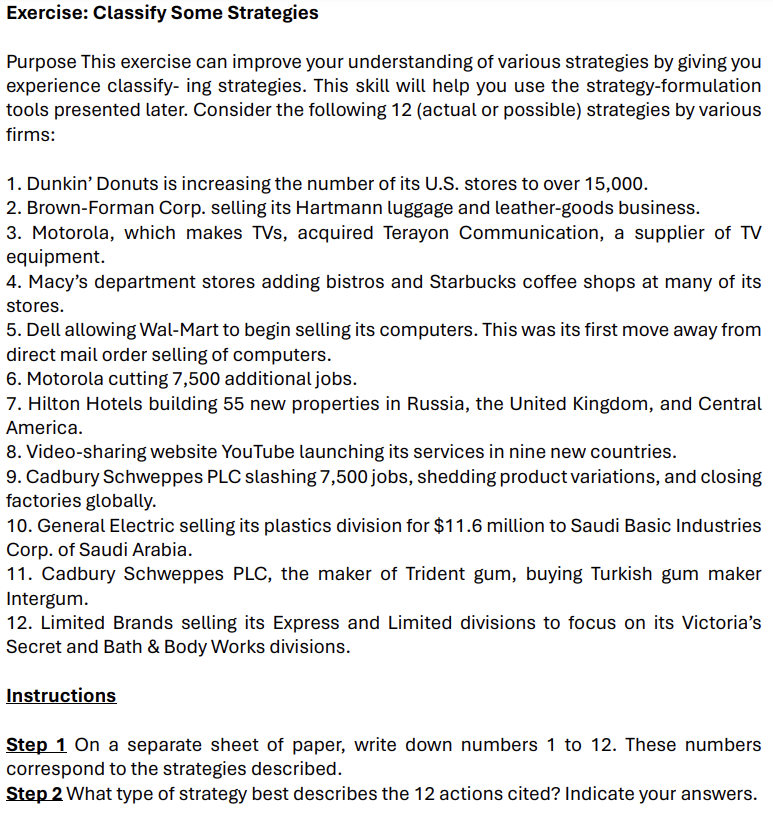  Exercise: Classify Some Strategies Purpose This exercise can improve your understanding