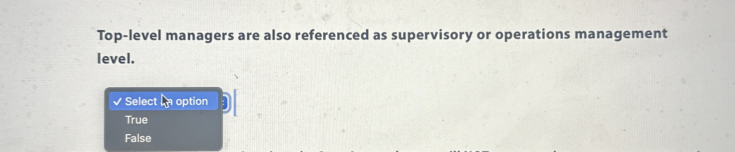  Top-level managers are also referenced as supervisory or operations management level.
