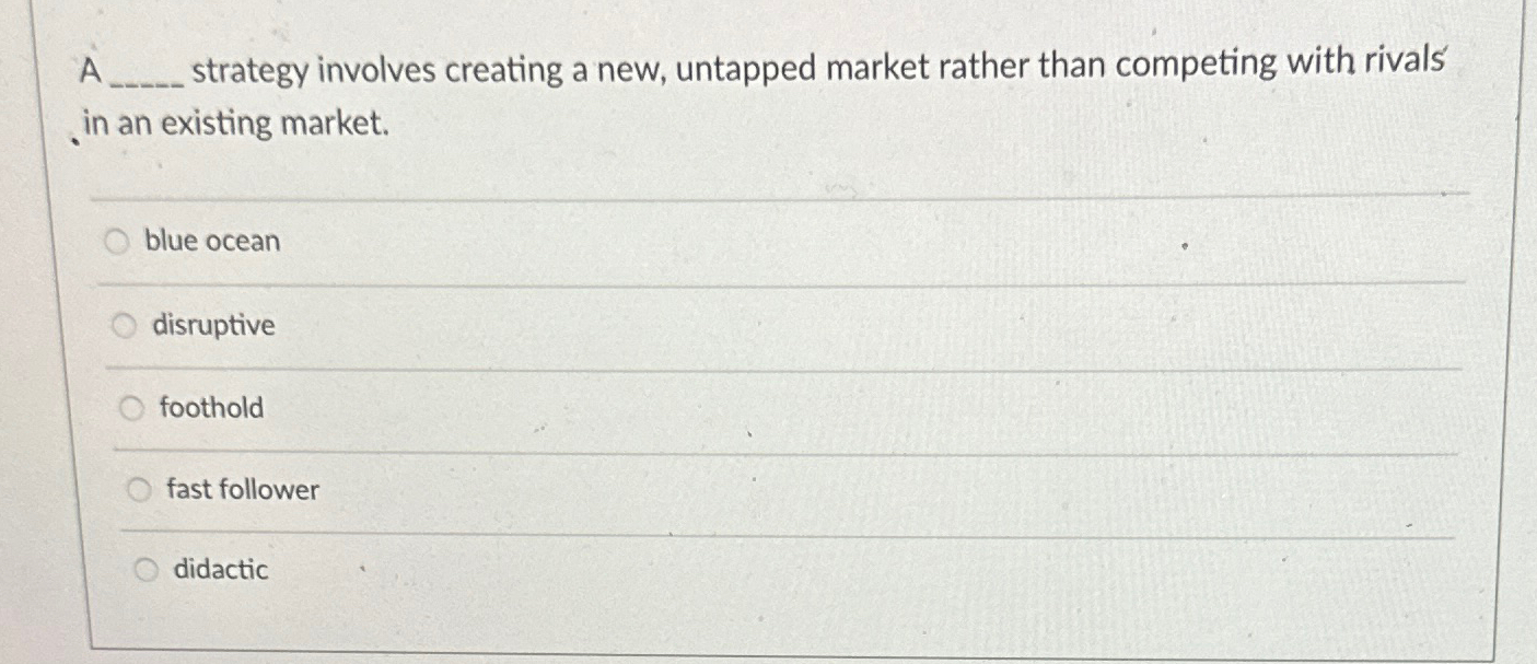  A strategy involves creating a new, untapped market rather than competing