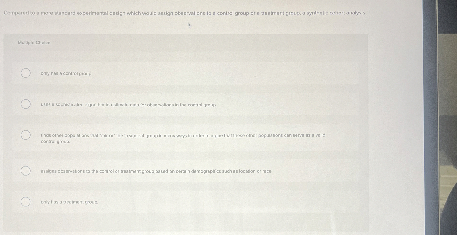  Compared to a more standard experimental design which would assign observations