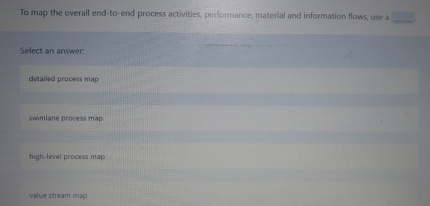  To map the overall end-to-end process activities, performance, material and information