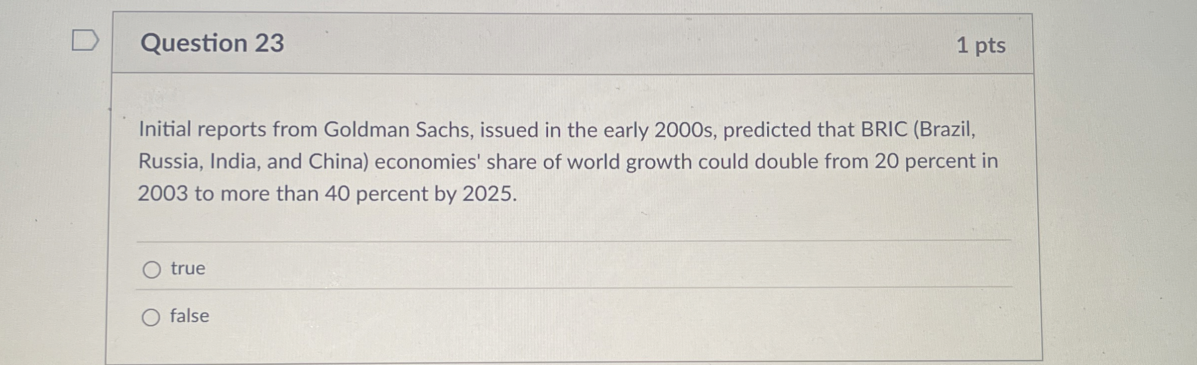  Question 23 Initial reports from Goldman Sachs, issued in the early