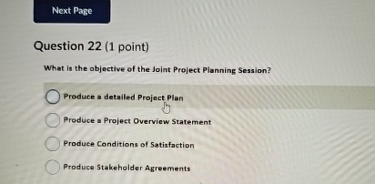  Question 22(1 point) What is the abjective of the Joint Project