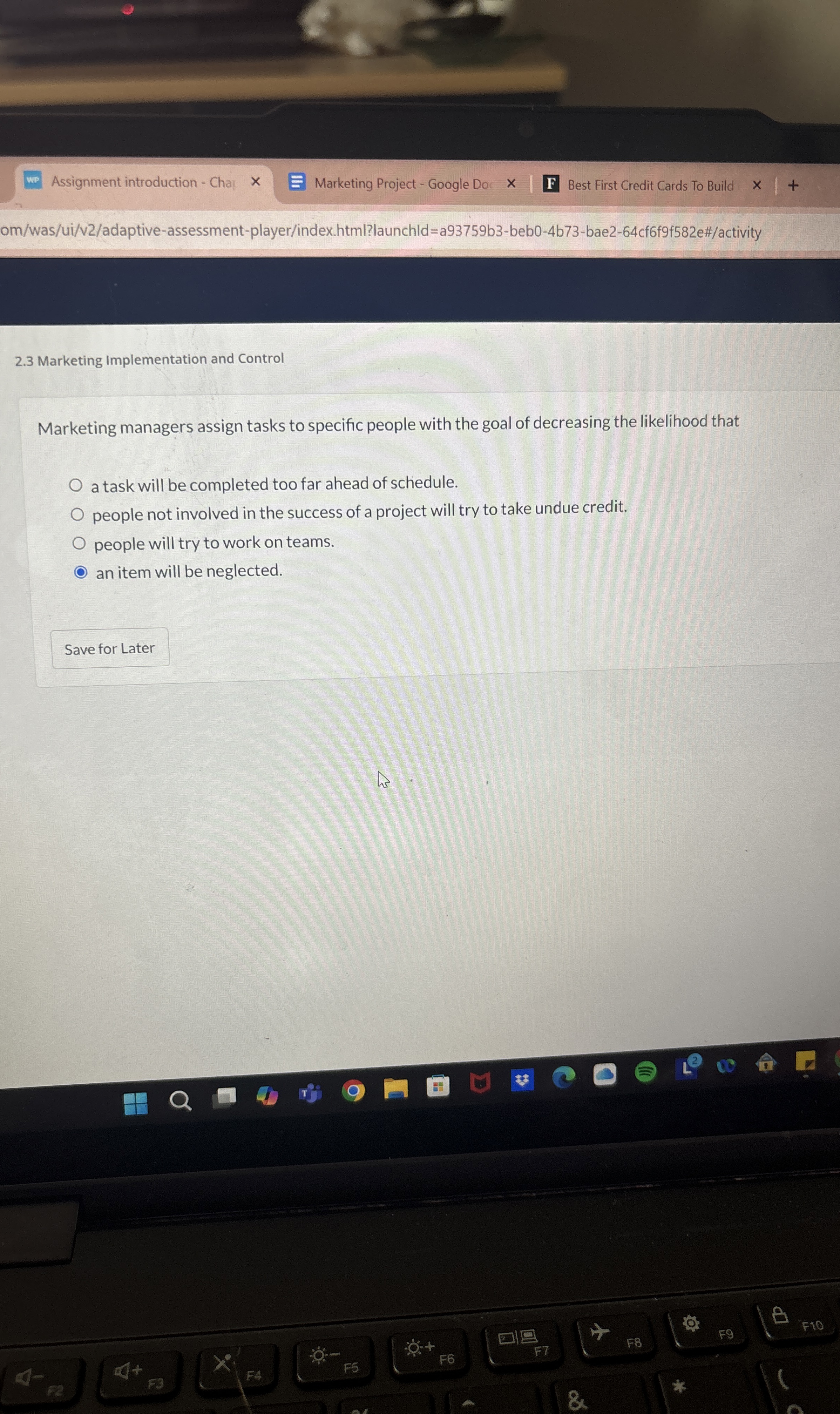  2.3 Marketing Implementation and Control Marketing managers assign tasks to specific