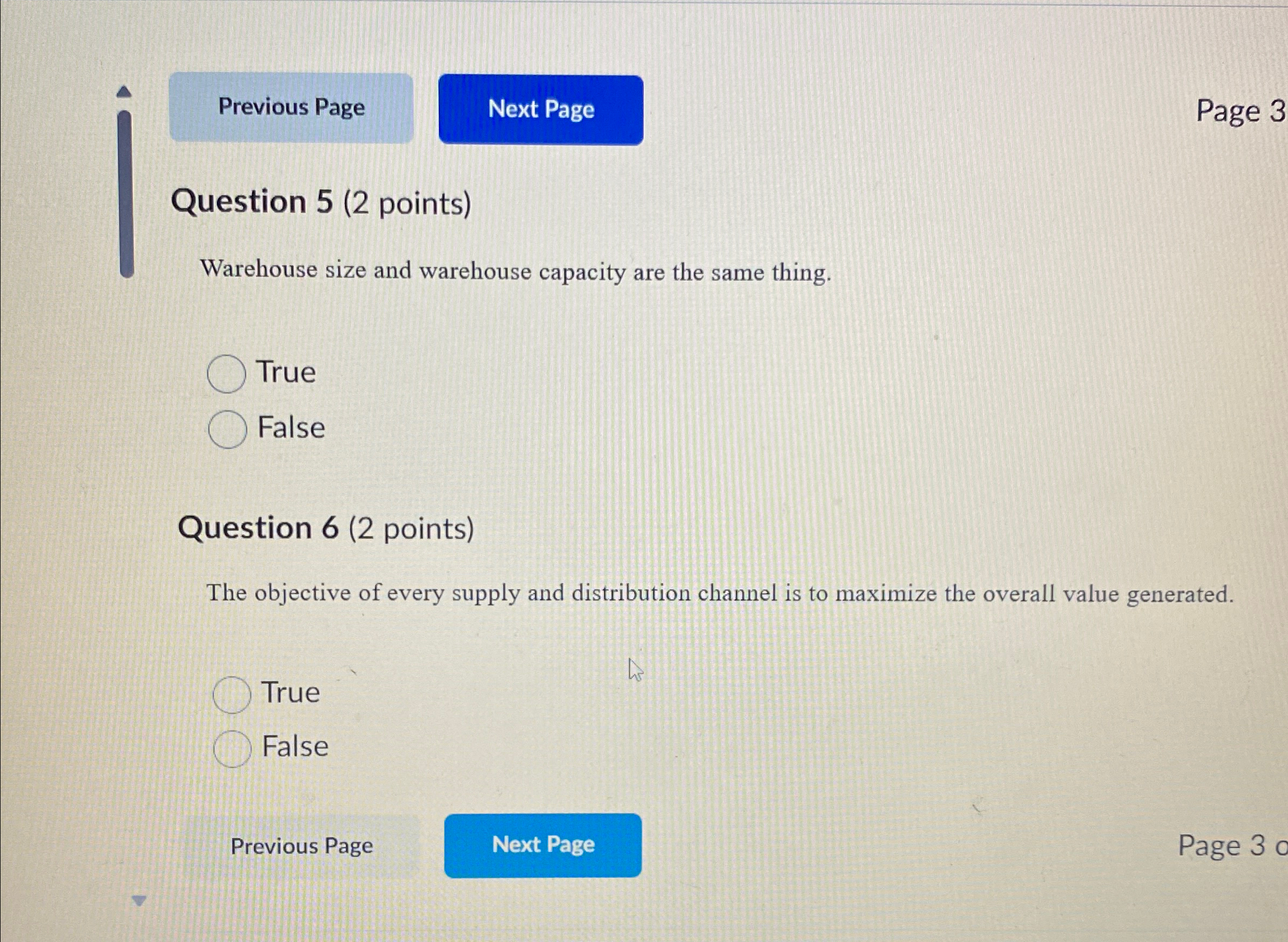  Question 5(2 points) Warehouse size and warehouse capacity are the same