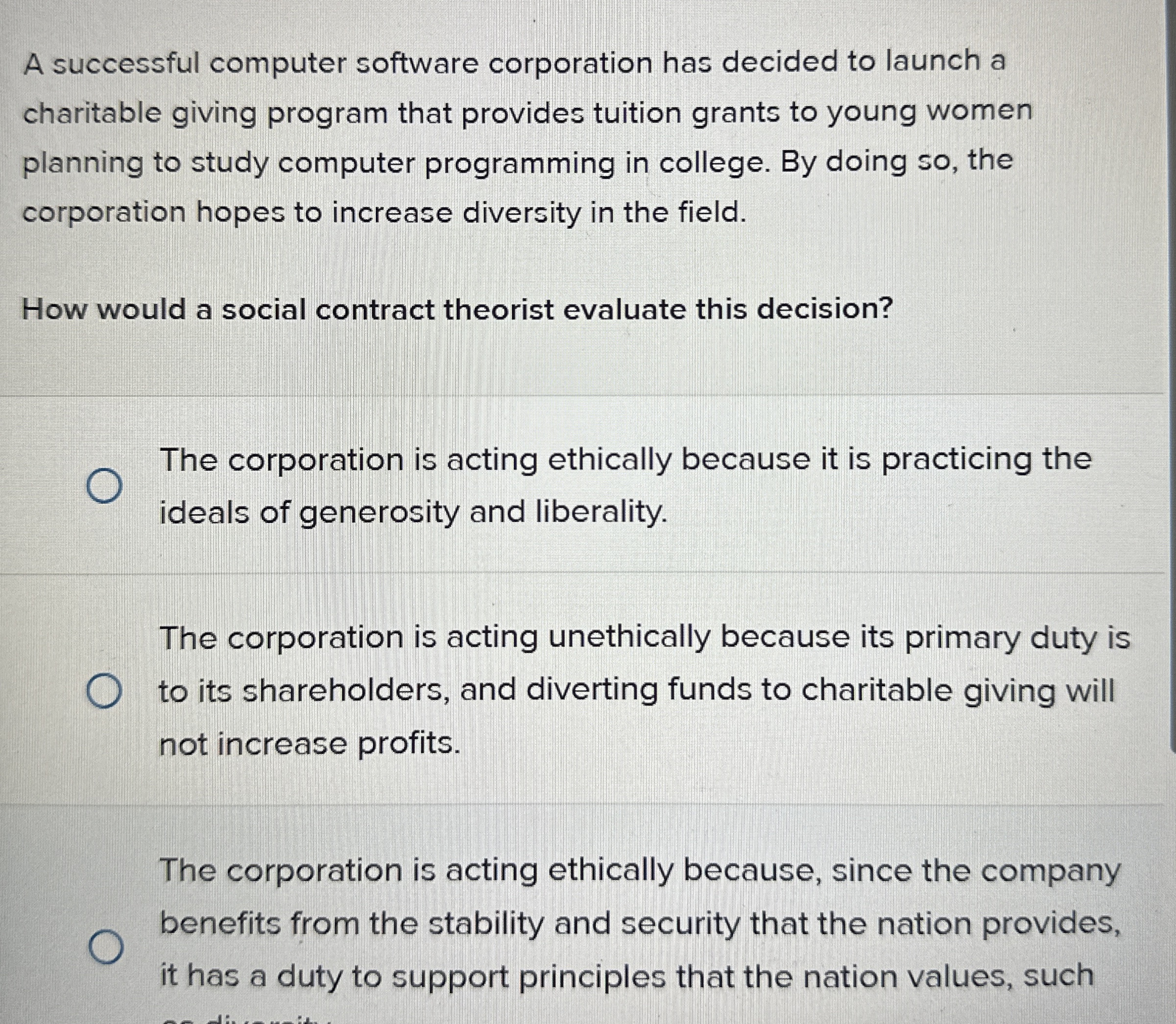  A successful computer software corporation has decided to launch a charitable