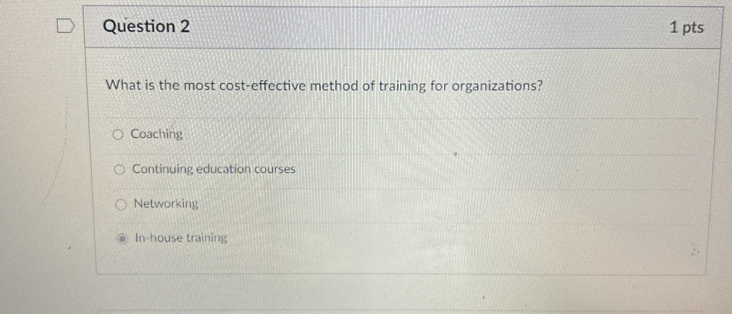  Question 2 1 pts What is the most cost-effective method of