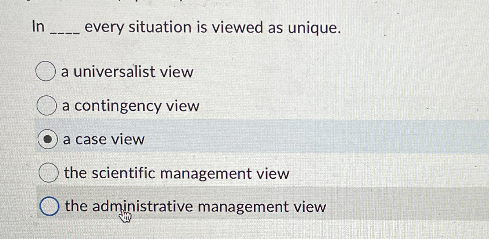  In q, every situation is viewed as unique. a universalist view