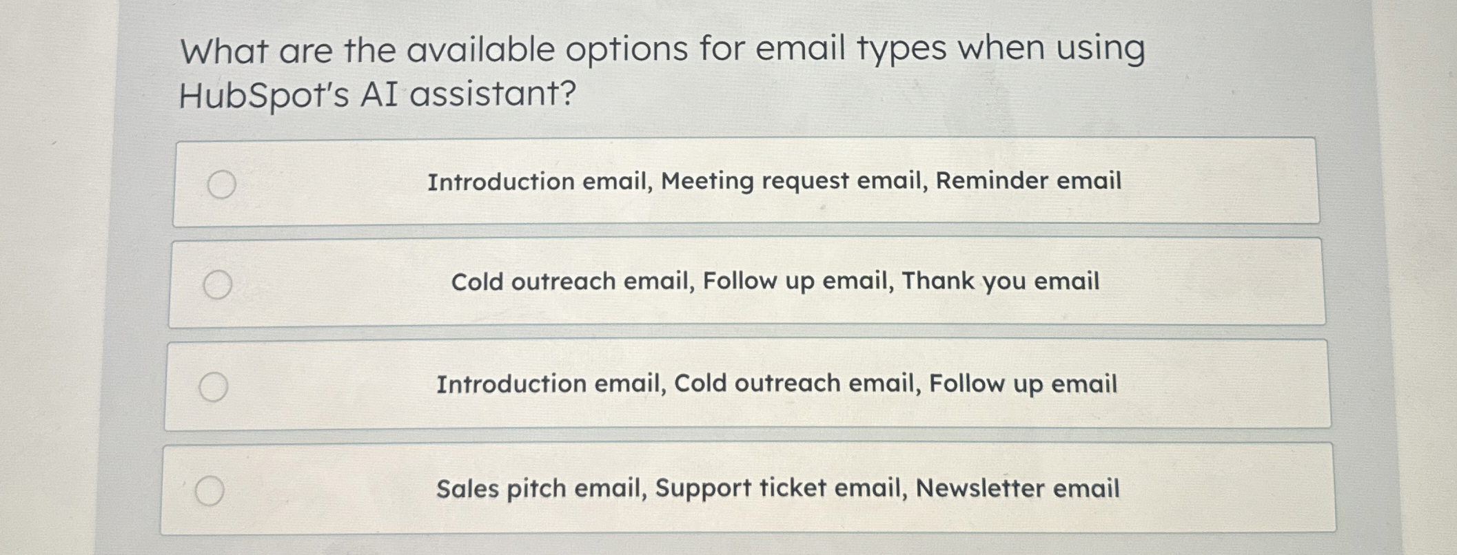  What are the available options for email types when using HubSpot's