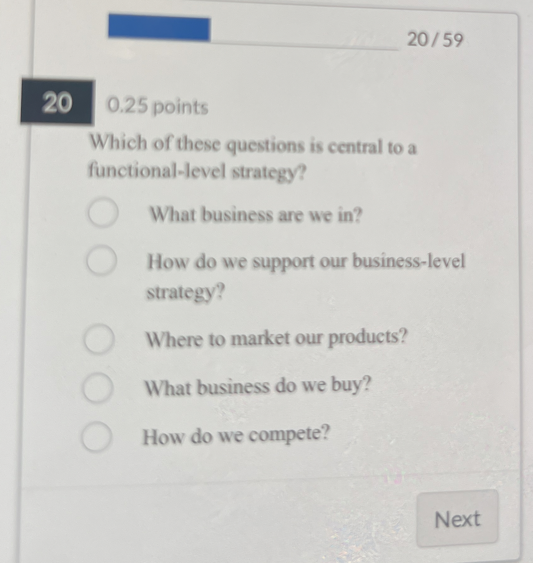  2059 0.25 points Which of these questions is central to a