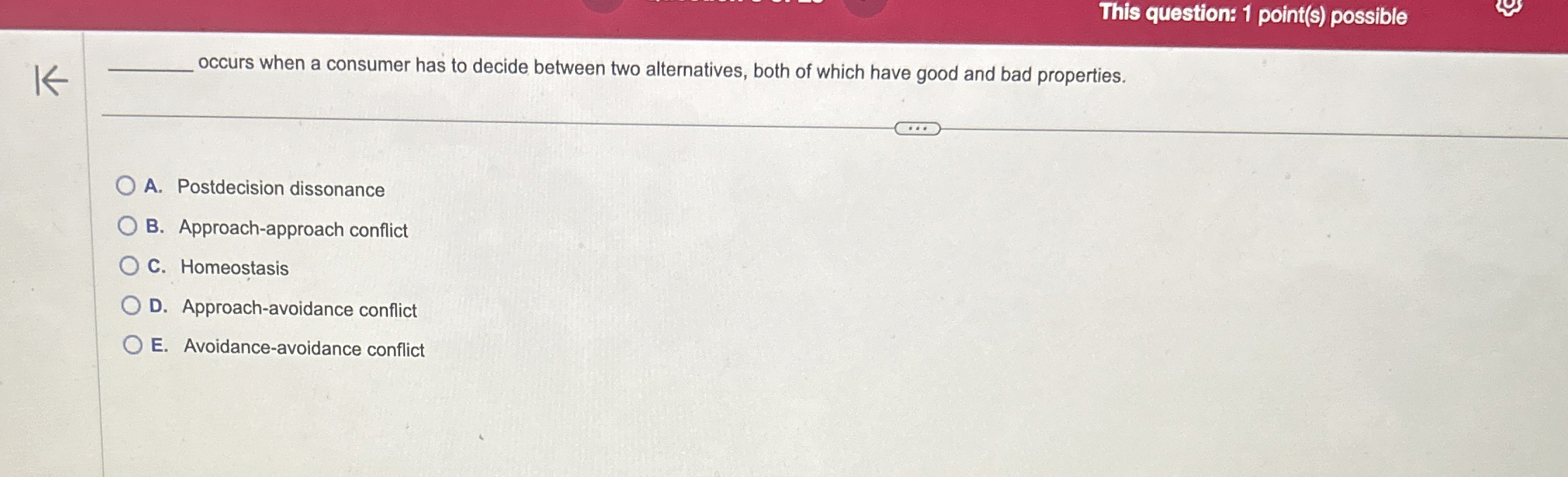  This question: 1 point(s) possible occurs when a consumer has to