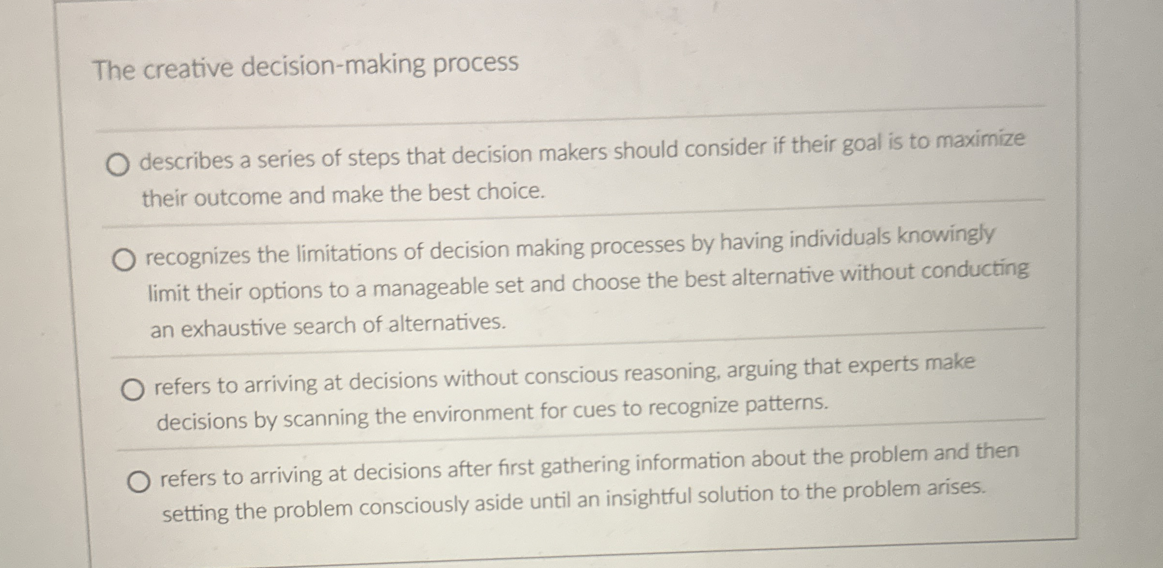  The creative decision-making process q, describes a series of steps that