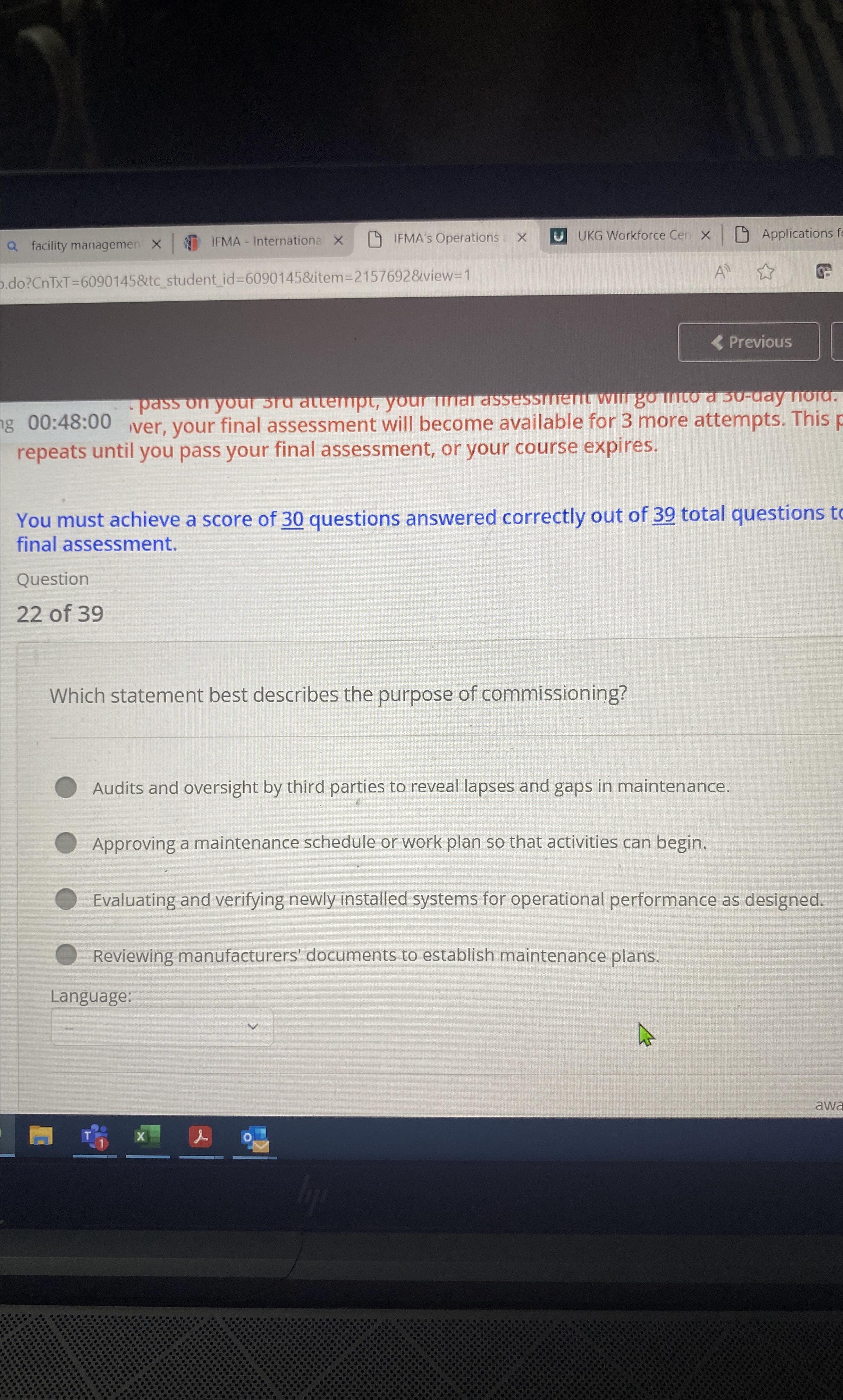  Previous do?CnTxT=60901458tc__student_id=60901458item=21576928&view=1 Previous ig 00:48:00 iver, your final assessment will become