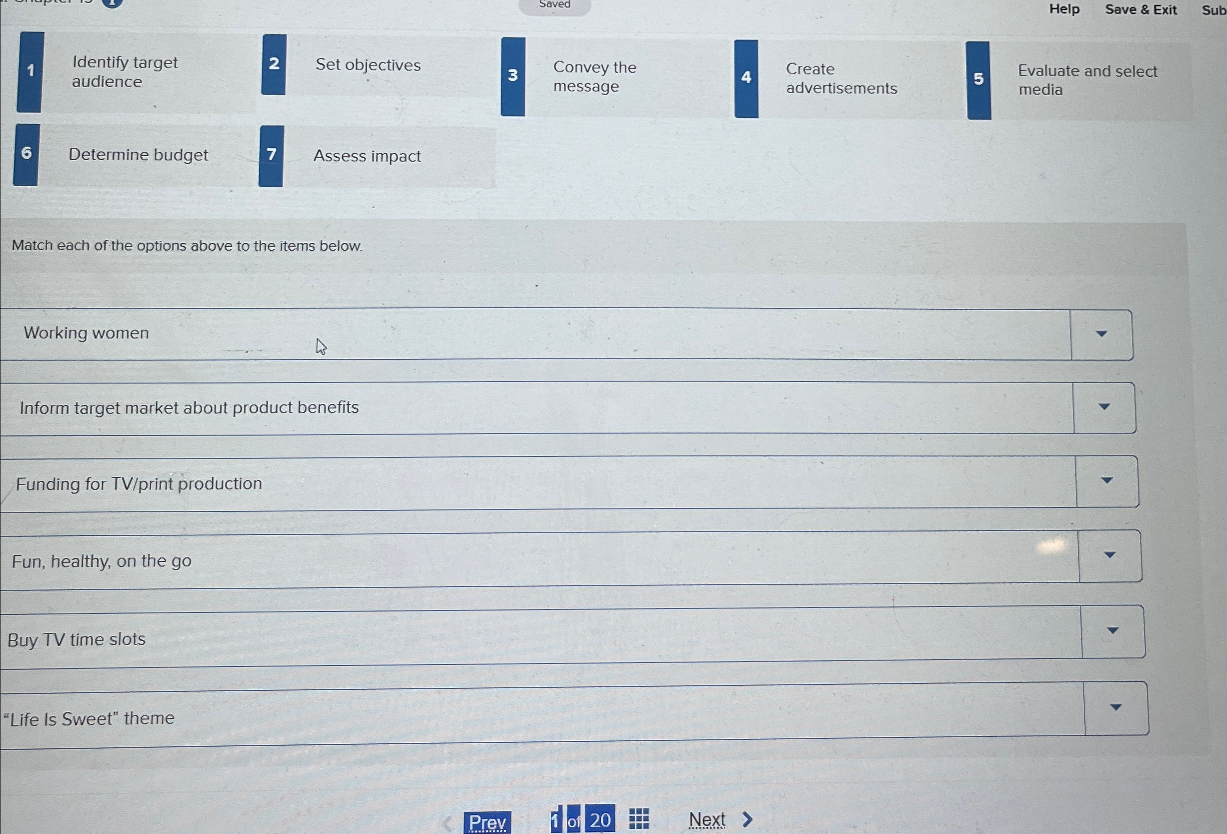  Saved Help Save & Exit Sub Identify target 2 Set objectives