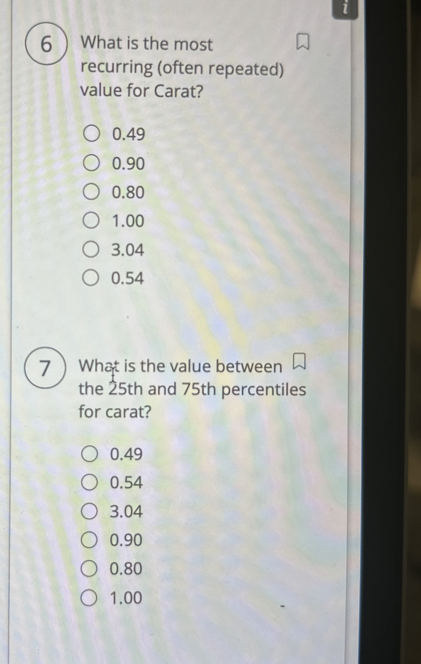  i What is the most recurring (often repeated) value for Carat?