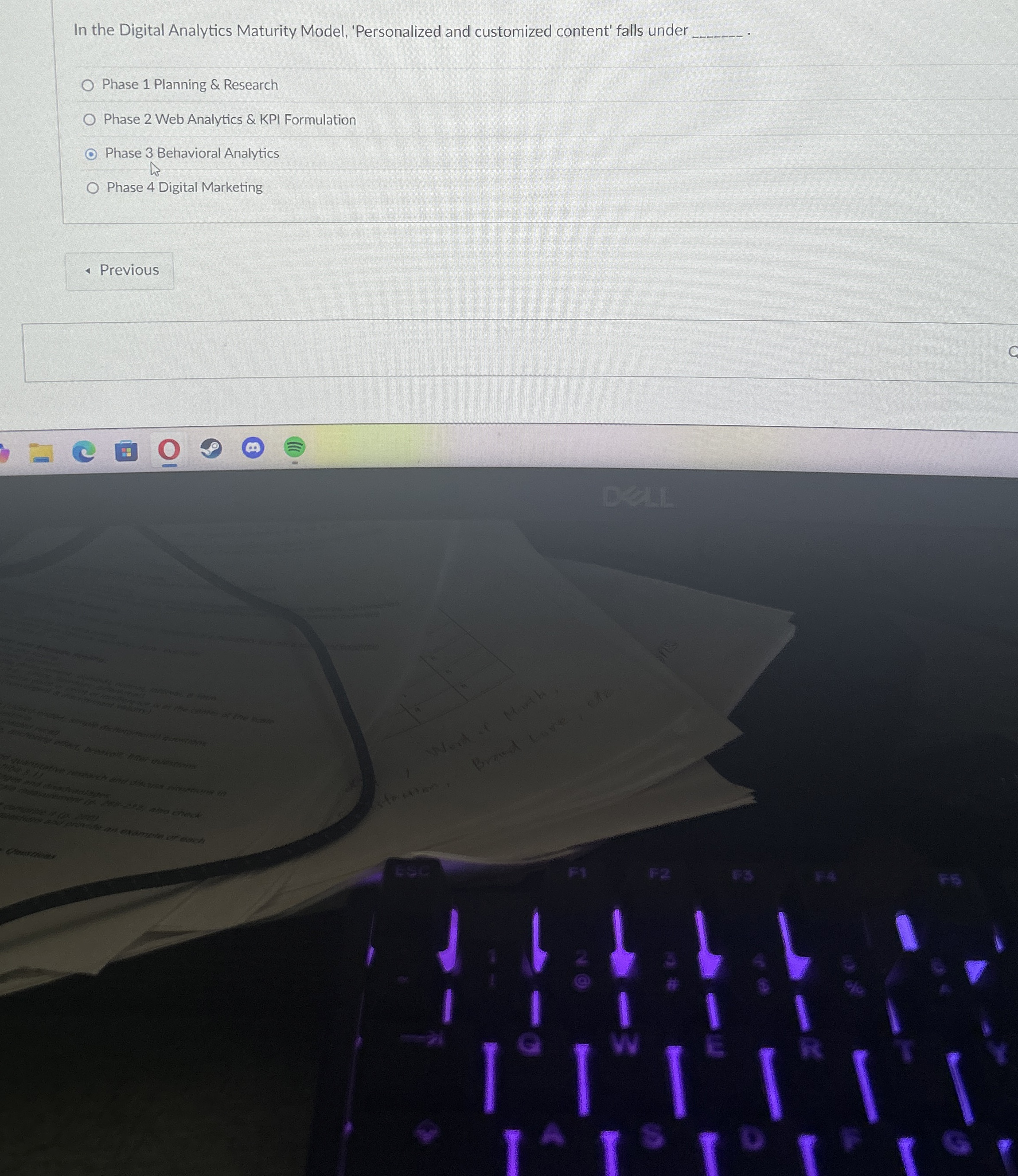  In the Digital Analytics Maturity Model, 'Personalized and customized content' falls