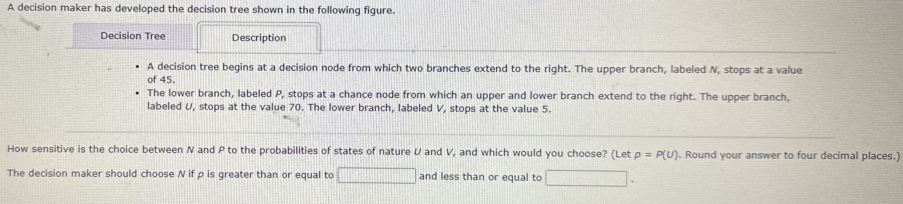  A decision maker has developed the decision tree shown in the