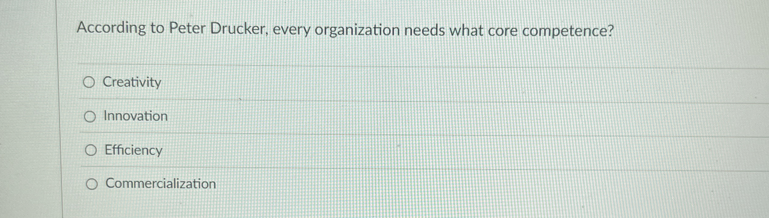  According to Peter Drucker, every organization needs what core competence? Creativity
