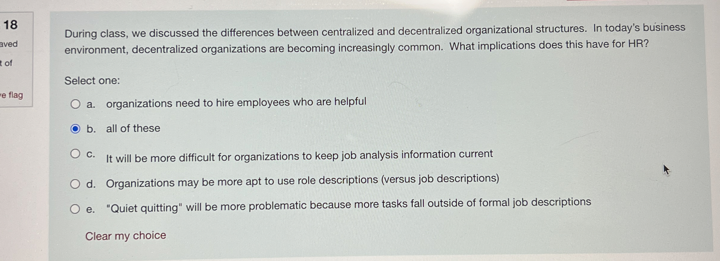  During class, we discussed the differences between centralized and decentralized organizational
