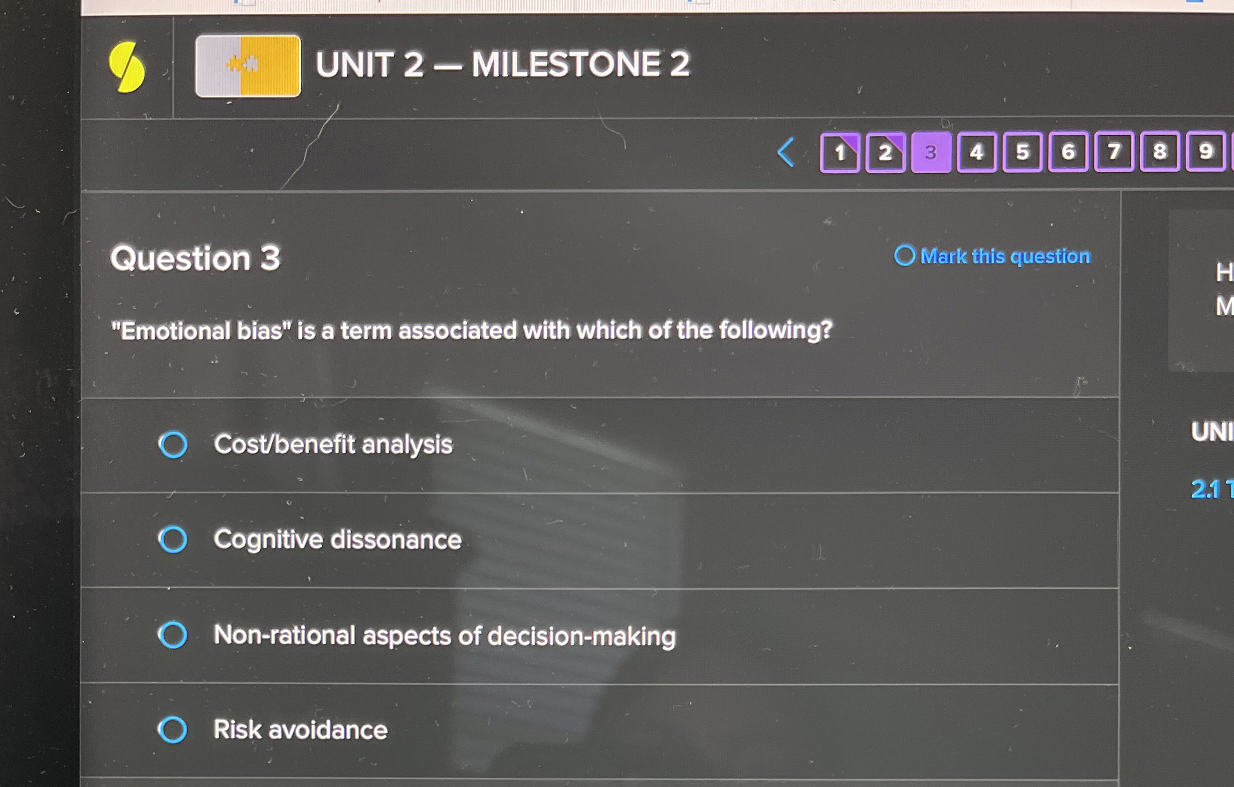  UNIT 2- MILESTONE 2 Question 3 Mark this question "Emotional blas"