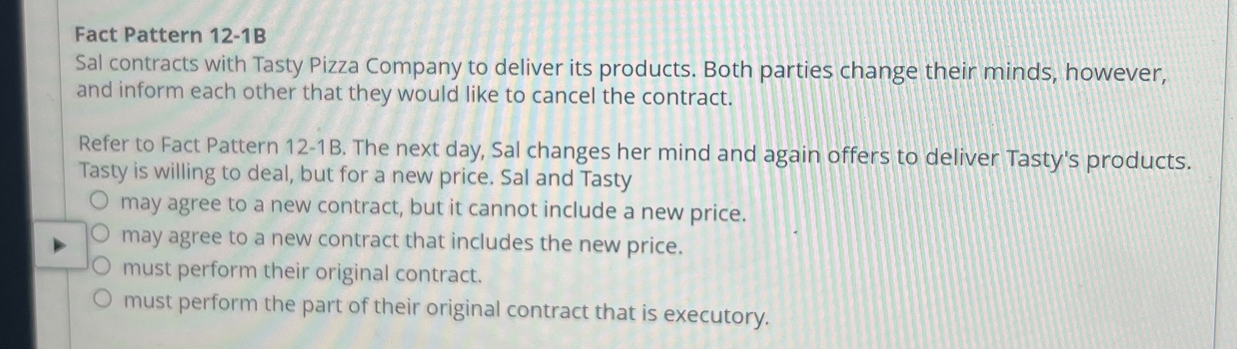  Fact Pattern 12-1B Sal contracts with Tasty Pizza Company to deliver
