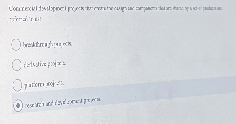  Commercial development projects that create the design and components that are