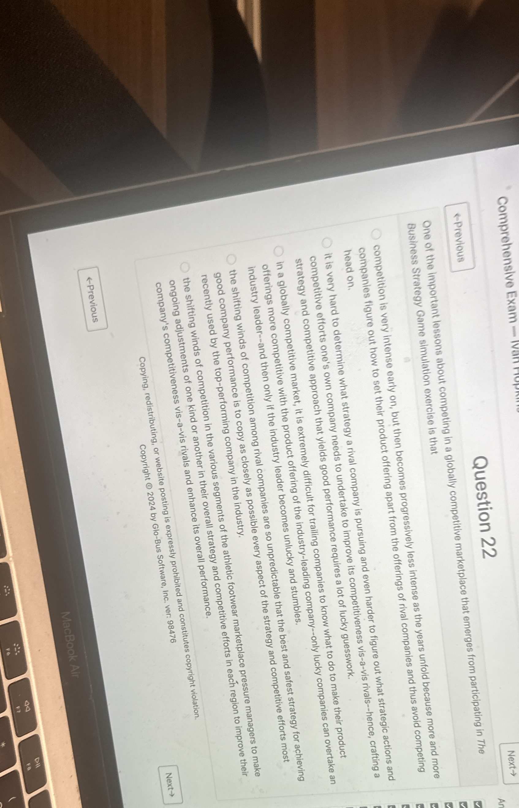  Comprehensive Exam - Question 22 -Previous One of the important lessons