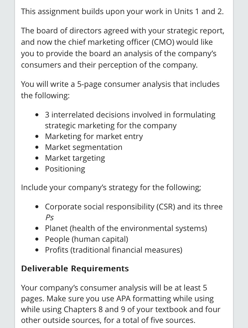  This assignment builds upon your work in Units 1 and 2.