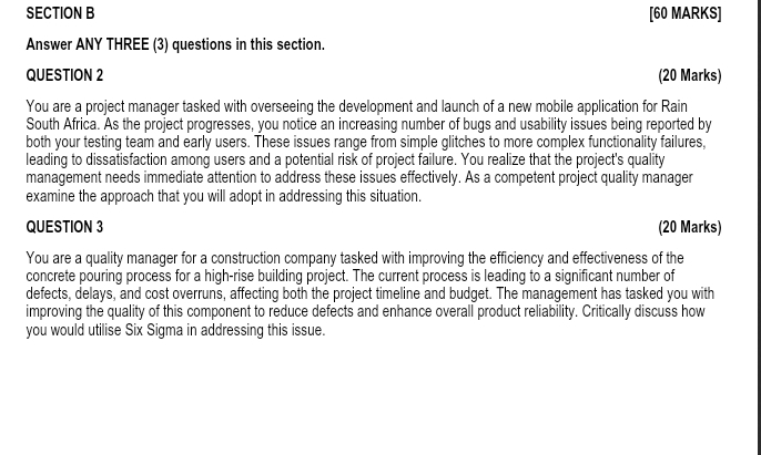 SECTION B [60 MARKS] Answer ANY THREE (3) questions in this