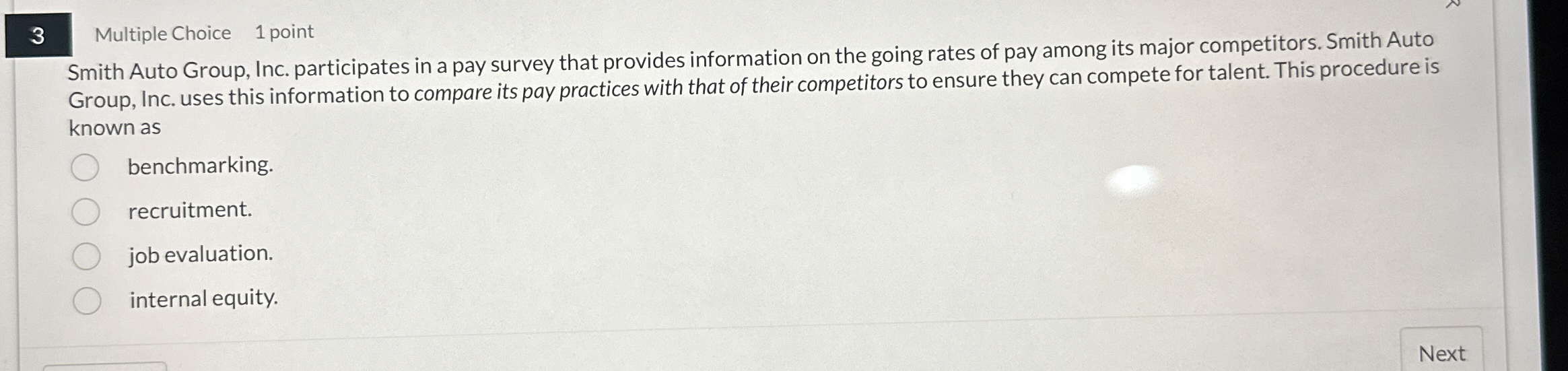  3 Multiple Choice 1 point Smith Auto Group, Inc. participates in