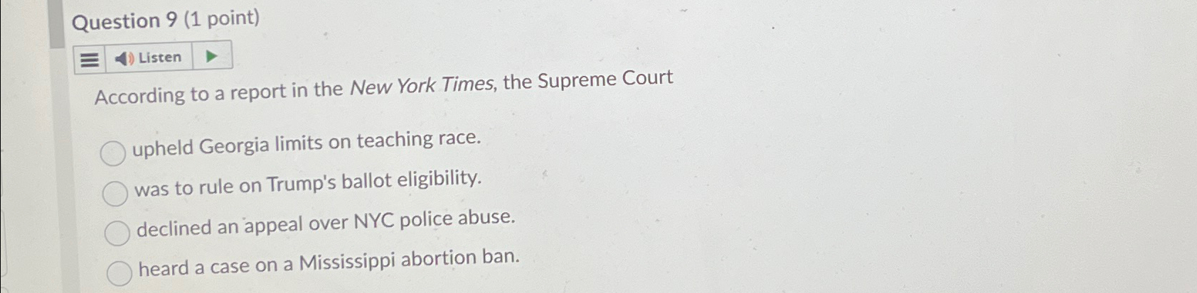  Question 9(1 point) According to a report in the New York