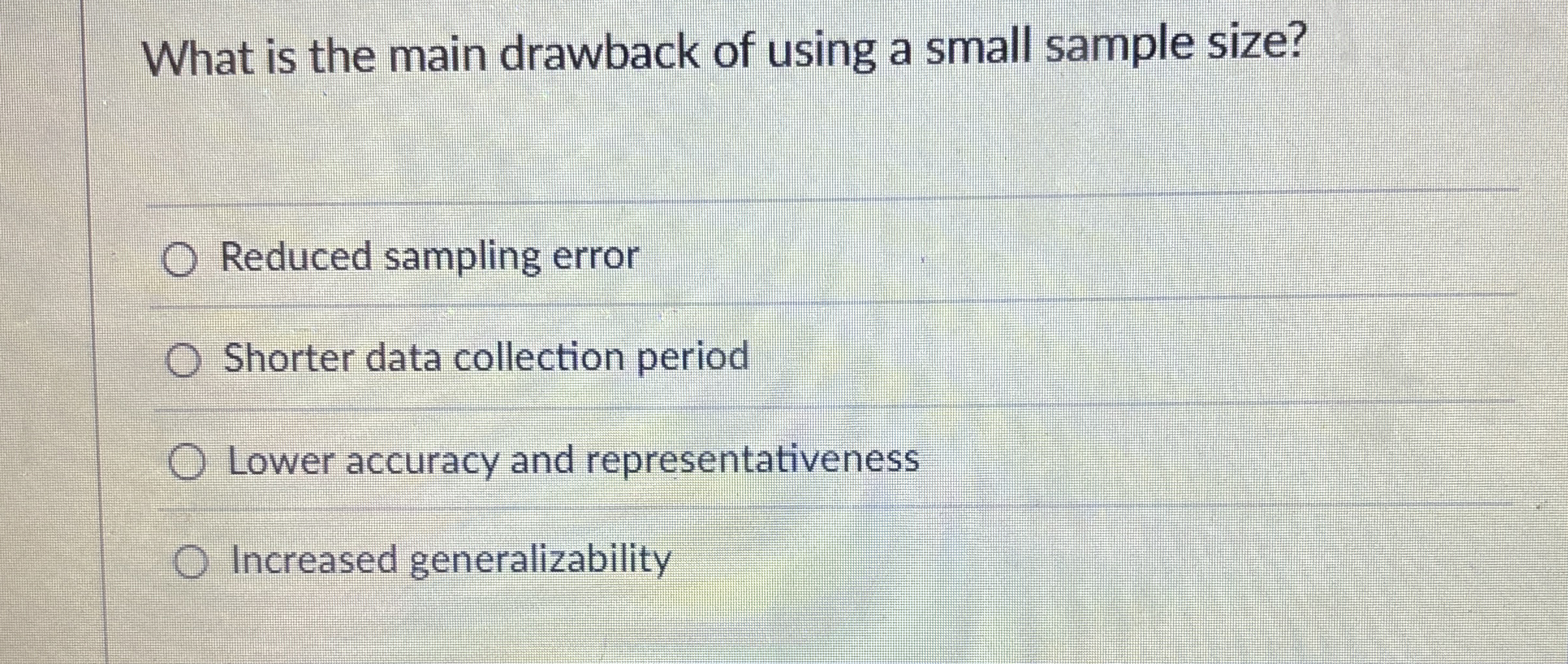  What is the main drawback of using a small sample size?