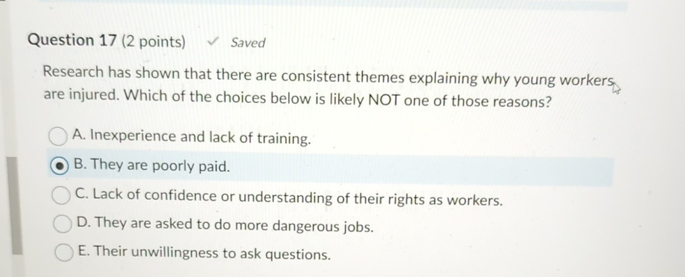  Question 17(2 points) Saved Research has shown that there are consistent