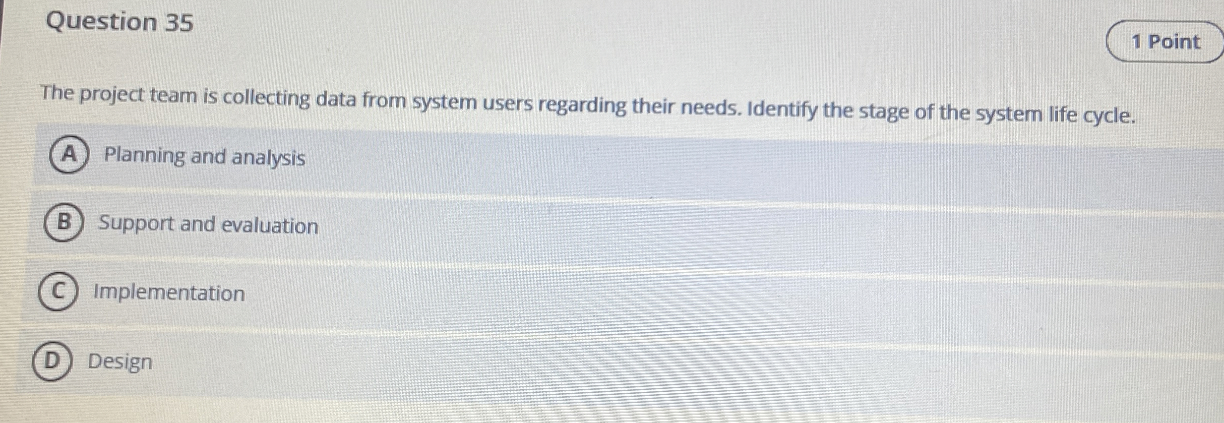  Question 35 The project team is collecting data from system users