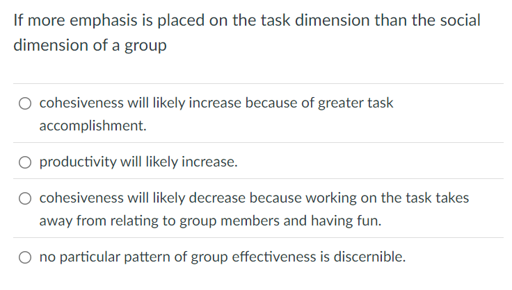  If more emphasis is placed on the task dimension than the