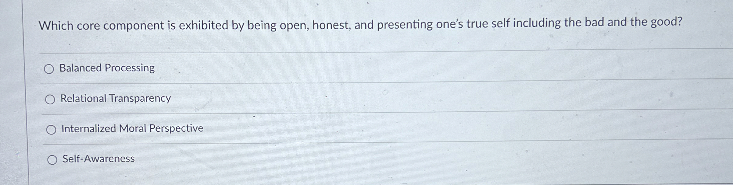  Which core component is exhibited by being open, honest, and presenting